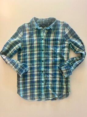Madewell Spring Green and Blue Plaid Cotton Flannel
